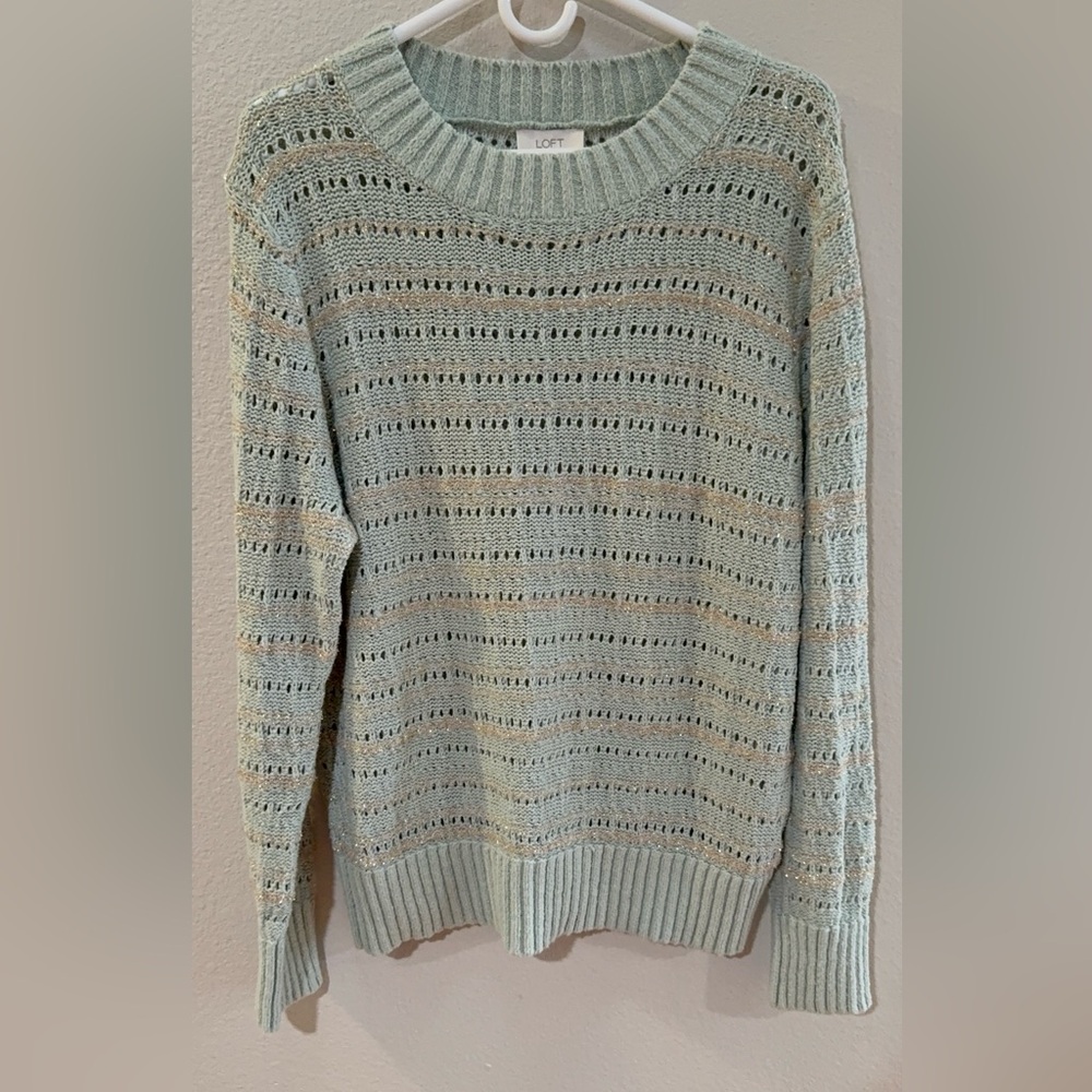 LOFT Women's Light Green Knit Sweater; EUC, size XL
